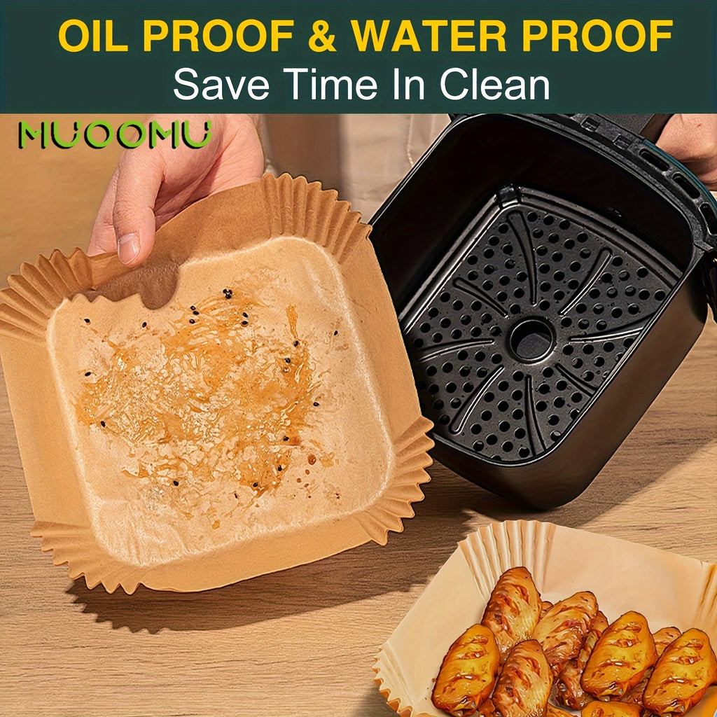 MUOOMU 50/100/150/200pcs Square Air Fryer Paper Disposable Baking Paper Household Kitchen Supplies,5.00mm Thickened, Water-Resistant, Perforated Parchment Liners for Healthy Cooking, Baking, and Frying