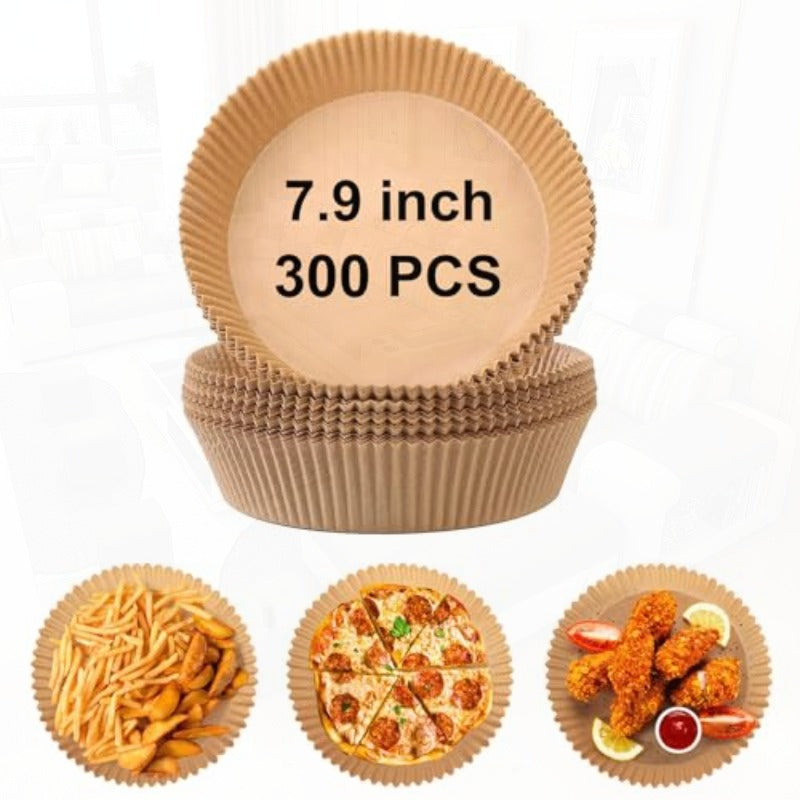 300pcs 7.9 Inch Round Air Fryer Baking Paper Liners - Non-Stick Parchment Sheets, Heat-Resistant up to 428°F, Compatible with 5-8QT Air Fryer, Oven, Microwave, Frying Pan - Individually Wrapped for Easy Storage, Safe Cooking & Easy Cleanup (Disposable),