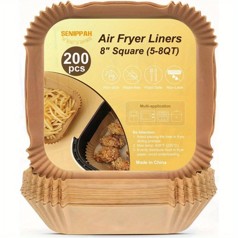 200pcs 8 Air Fryer Liner Square Baking Parchment Paper Airfryer LinersUnbleached Disposable Nonstick NonLeak NonWashing Air Fryer Paper Liner for 58 QT Air Fryer Basket, Air Fryer Liners Disposable, Disposable Air Fryer Liners, Air Fryer Liners Extra