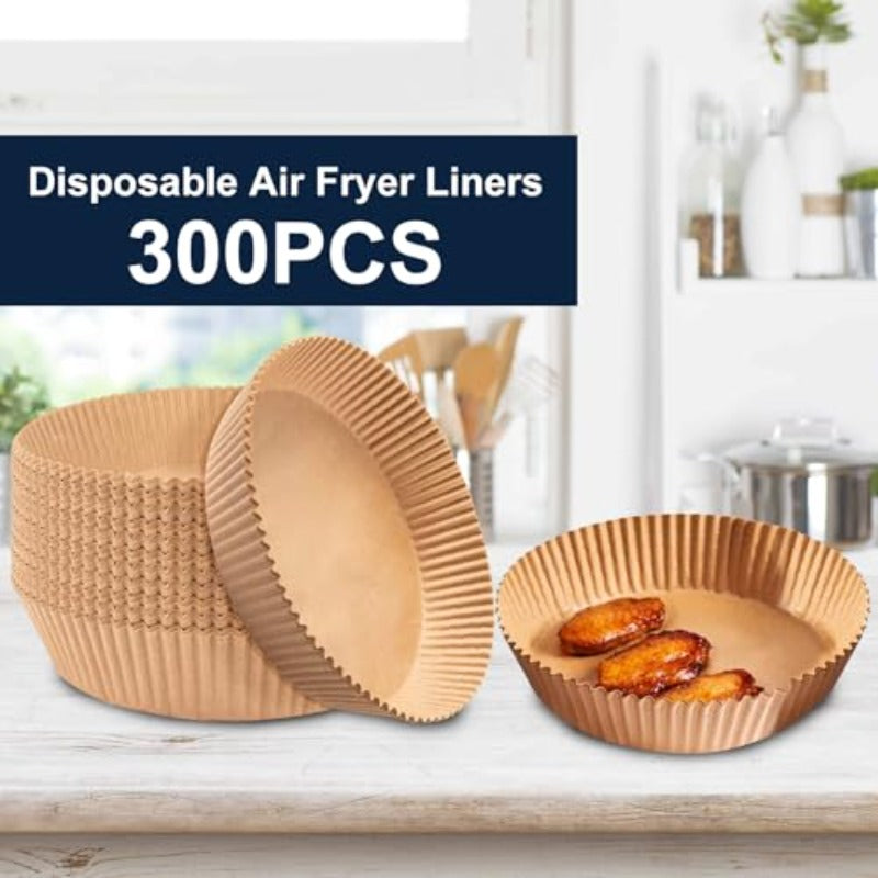 300pcs 7.9 Inch Round Air Fryer Baking Paper Liners - Non-Stick Parchment Sheets, Heat-Resistant up to 428°F, Compatible with 5-8QT Air Fryer, Oven, Microwave, Frying Pan - Individually Wrapped for Easy Storage, Safe Cooking & Easy Cleanup (Disposable),