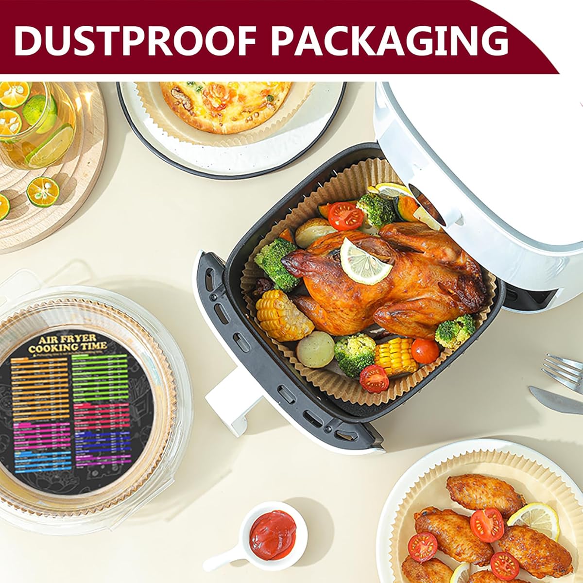 225pcs Air Fryer Parchment Paper Liners Non-Stick & Oil-Resistant, 8 Inch Round Disposable Baking Sheets with Silicone Coating for Ninja AF101/AF150AMZ XL/Max XL & 4-8QT Air Fryers, Microwave, Oven, BBQ - Easy Cleanup, Healthy Cooking, Value Pack,
