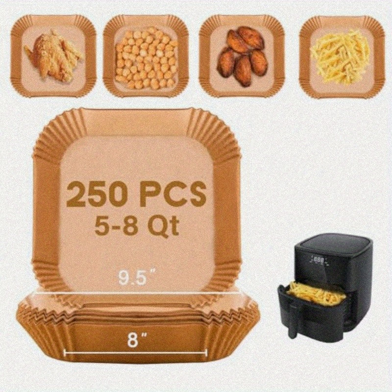 Disposable Paper Liner Square 250pcs for 5 to 8 Qt Air Fryer Baskets Nonstick Oilproof Parchment Liner Cooking Paper, Disposable Air Fryer Paper Liners, Air Fryer Mat, Rectangle Air Fryer Liners, Air Fryer Accessoires, Air Fryer Paper Round, Food Prep
