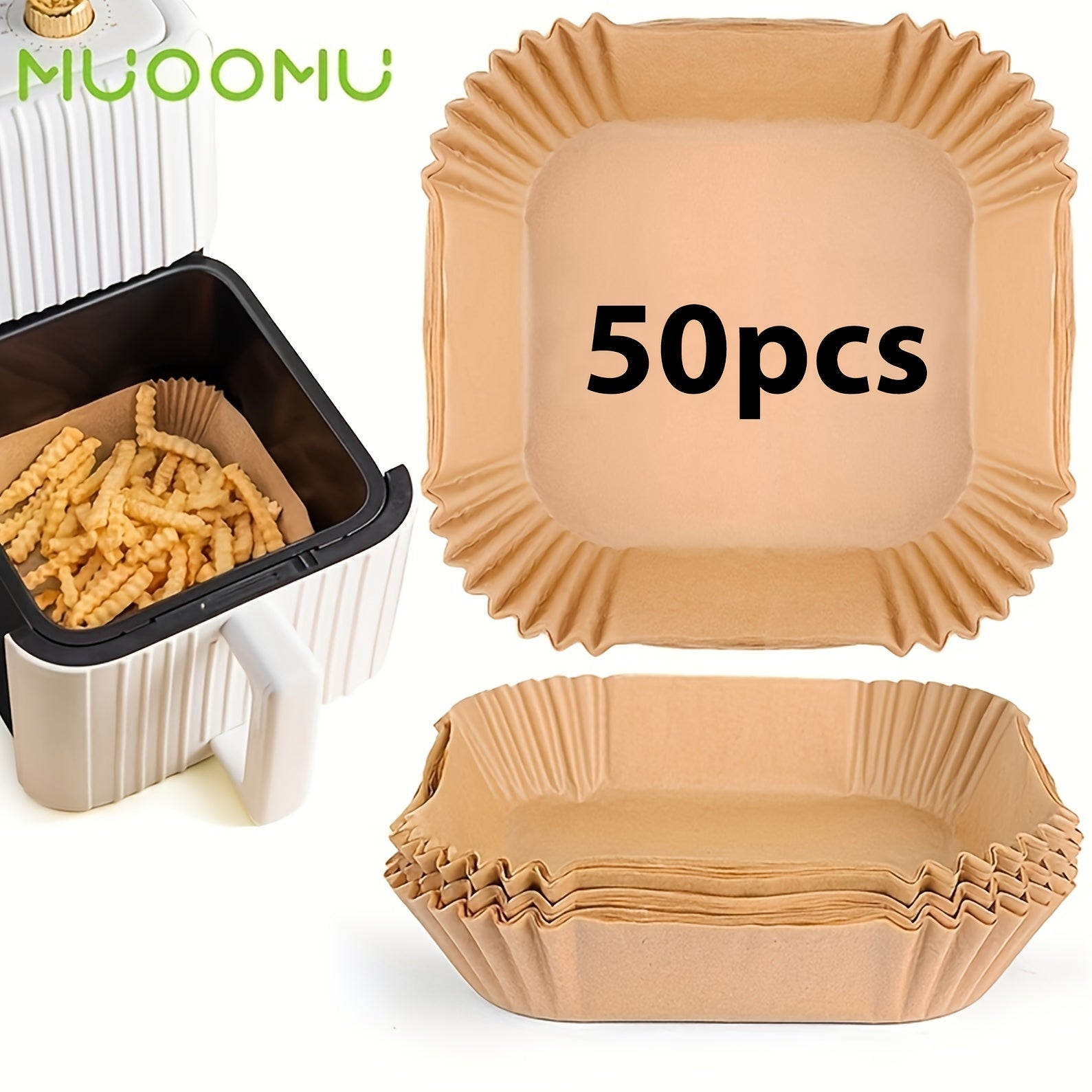 MUOOMU 50/100/150/200pcs Square Air Fryer Paper Disposable Baking Paper Household Kitchen Supplies,5.00mm Thickened, Water-Resistant, Perforated Parchment Liners for Healthy Cooking, Baking, and Frying
