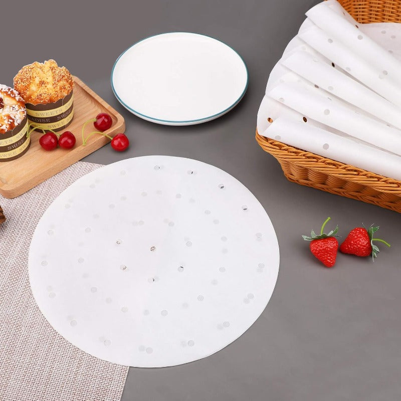 200pcs 11 Inch Disposable White Perforated Parchment Paper Sheets for Air Fryer & Steaming Basket - Non-Stick, Heat-Resistant, Easy Cleanup, Perfect for Baking, Roasting, and Steaming, Air Fryer Accessories, Baking Essentials, Perforated Design,
