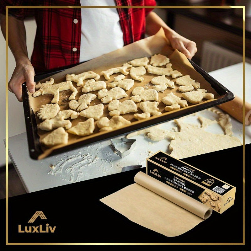 1 Roll Extra Long 164ft/50m - Heavy-Duty Thick Non-Stick Greaseproof Baking Paper - Beige to Brown Parchment Sheets for Oven, Sourdough, Pastries, - Compatible with Convection Ovens - Ideal for Home & Professional Kitchens - Unbleached, Wax Coated, 11.8