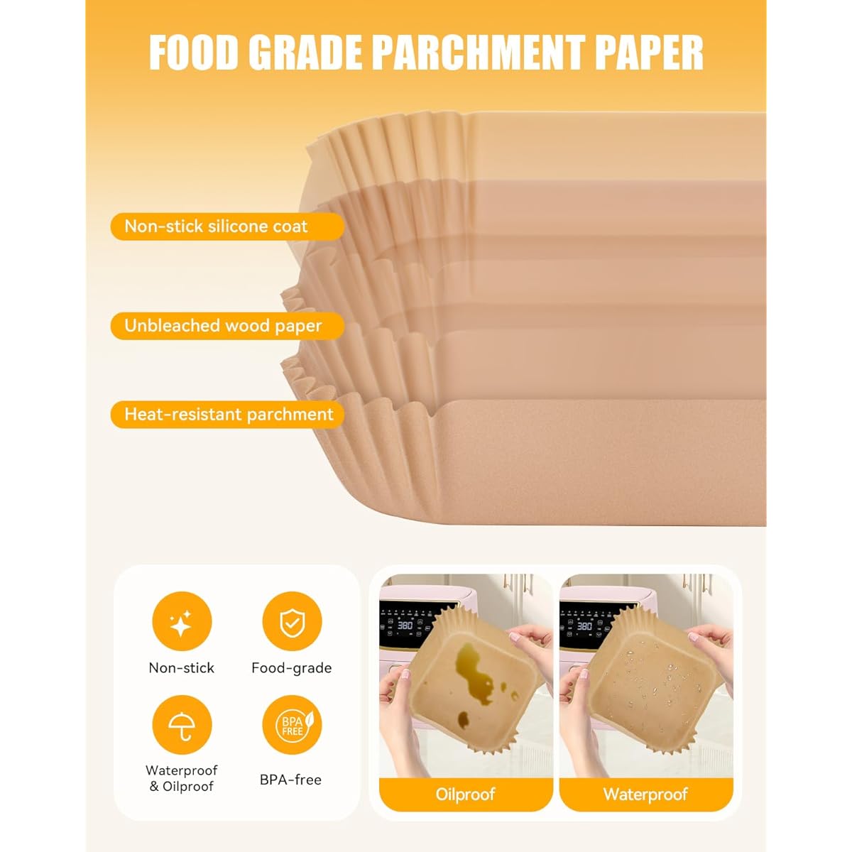 130pcs Nonstick Air Fryer Liners for Paris Hilton 6-Quart & 8-Inch Fryer - Food Grade Disposable Parchment Paper Baking Inserts, Bleach-Free, Easy Cleanup, Compatible with Square Air Fryer, Kitchen & Restaurant Use, Air Fryer Accessories, Kitchen