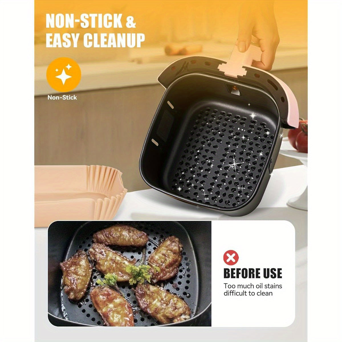 130pcs Air Fryer Paper Liners for Paris Hilton Air Fryer 6- Quart, 8- Inches Nonstick Disposable Parchment Paper Baking Inserts, Food Grade Air Frier Accessories, Free of Bleach, Extra Large Air Fryer Sheets, Air Fryer Liners Rectangular, Disposable Air