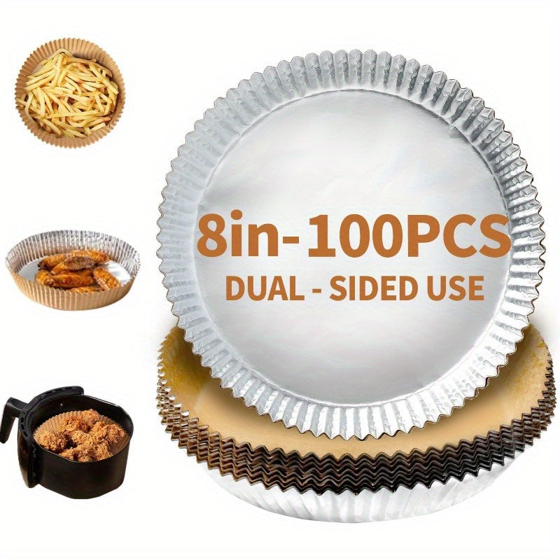80pcs Heavy-Duty Air Fryer Liners Non-Stick Baking Sheets - Dual-Sided Food Grade Paper & Aluminum Foil, Compatible with Ninja AF161/AF101/AF150, 8 Inch Fryer Basket Liners for Oven, Bake, Fry - Cut-Edge Design, 80 Count (PerformanceSeries)