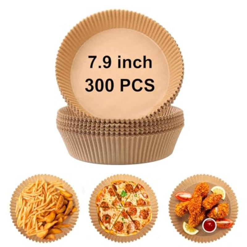 300pcs 7.9 Inch Round Air Fryer Baking Paper Liners - Non-Stick Parchment Sheets, Heat-Resistant up to 428°F, Compatible with 5-8QT Air Fryer, Oven, Microwave, Frying Pan - Individually Wrapped for Easy Storage, Safe Cooking & Easy Cleanup (Disposable),