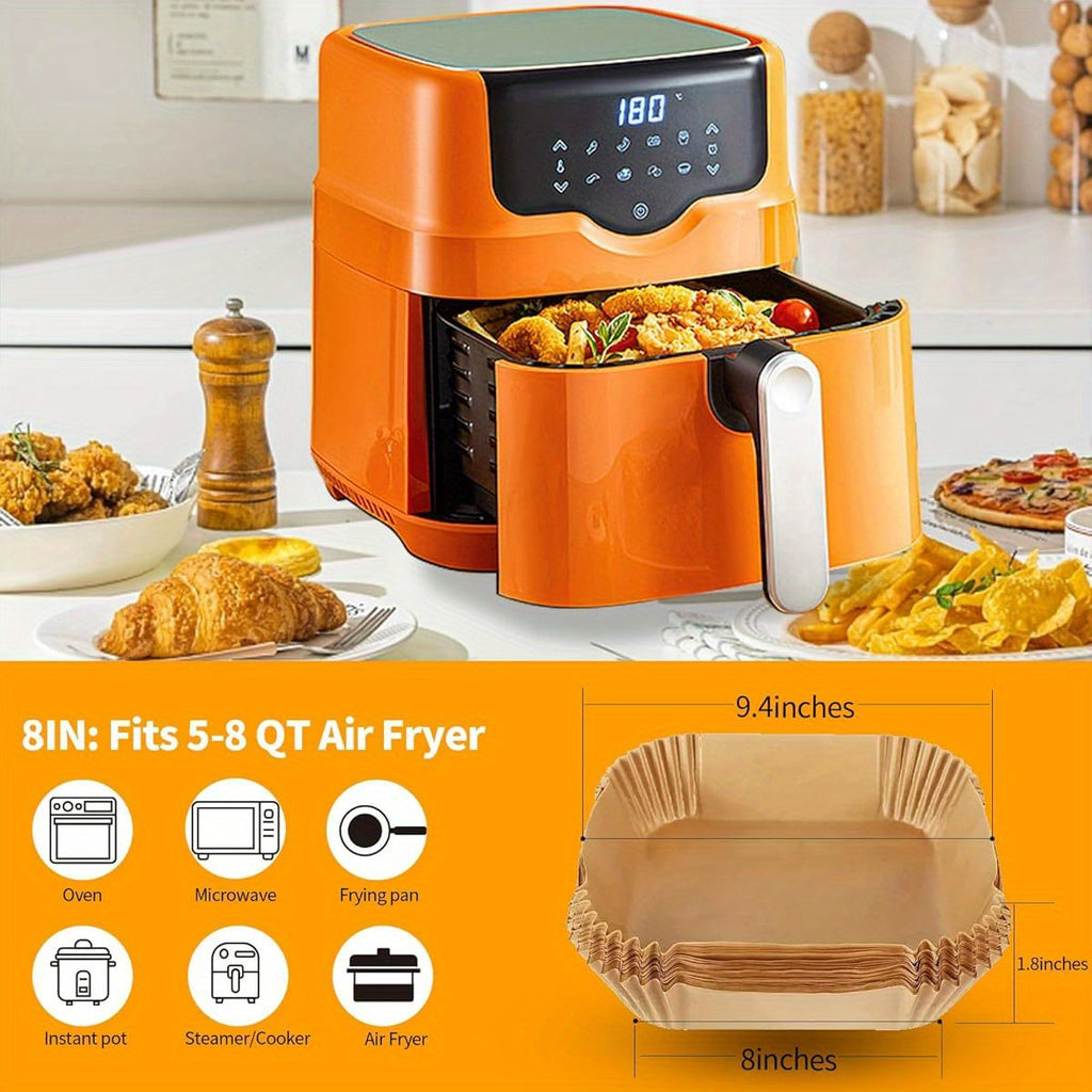 ReLuien 200pcs Air Fryer Liners, 8. 7" Square Parchment Disposable Paper Liner for Air Fryer, Baking, Roasting and Microwave, Non- Stick liner Accessories, Air Fryer Liners Non Stick, Special Paper for Airfryer, Air Fryer Butter Paper, Microwave Safe