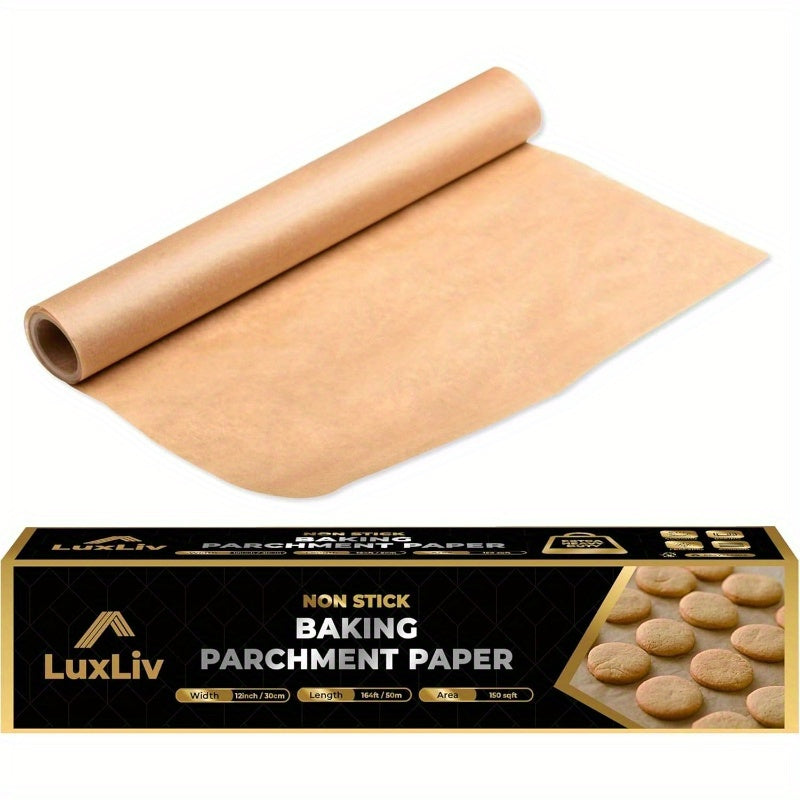 1 Roll Extra Long 164ft/50m - Heavy-Duty Thick Non-Stick Greaseproof Baking Paper - Beige to Brown Parchment Sheets for Oven, Sourdough, Pastries, - Compatible with Convection Ovens - Ideal for Home & Professional Kitchens - Unbleached, Wax Coated, 11.8
