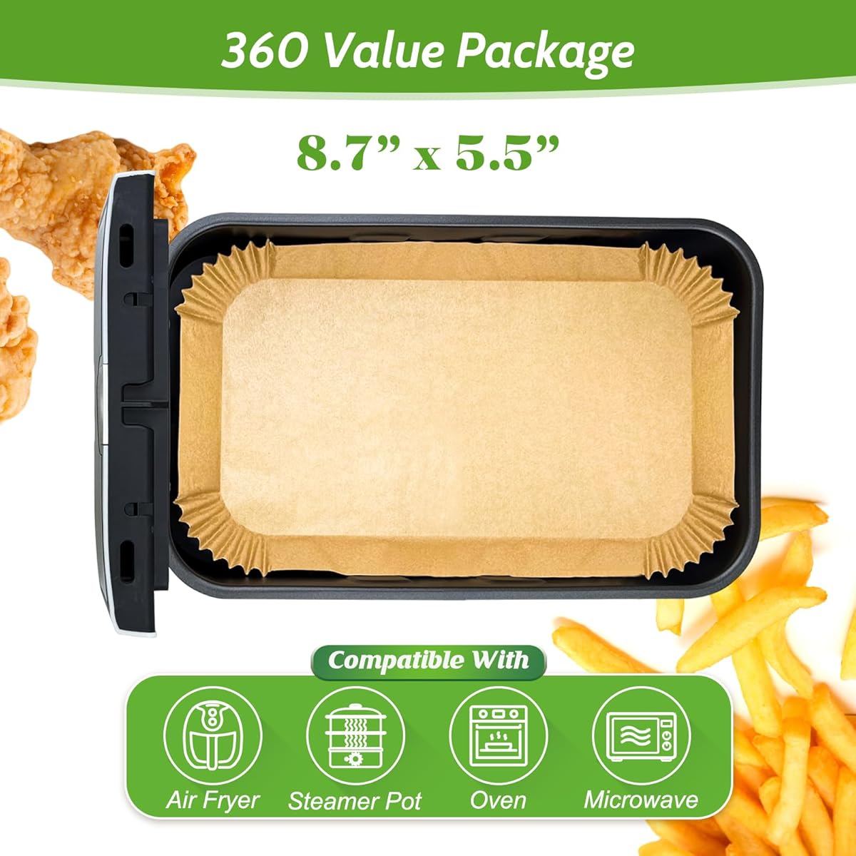360pcs 8. 7" x 5. 5" Unbleached Heavy Duty Air Fryer Paper Liners Disposable, Non-Stick & Non-Leak Parchment Paper Liners for Airfryer Basket, Deep Fryer Parts & Accessories, Air Fryer Liners Non Stick, Special Paper for Airfryer, Air Fryer Butter Paper,