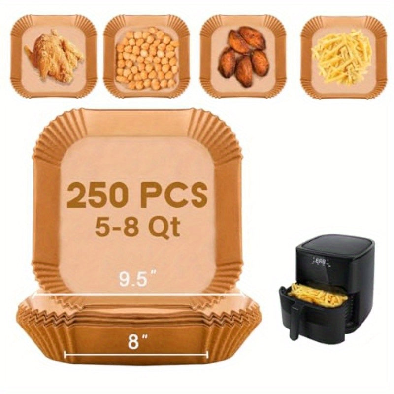 Disposable Paper Liner Square 250pcs for 5 to 8 Qt Air Fryer Baskets Nonstick Oilproof Parchment Liner Cooking Paper, Disposable Air Fryer Paper Liners, Air Fryer Mat, Rectangle Air Fryer Liners, Air Fryer Accessoires, Air Fryer Paper Round, Food Prep