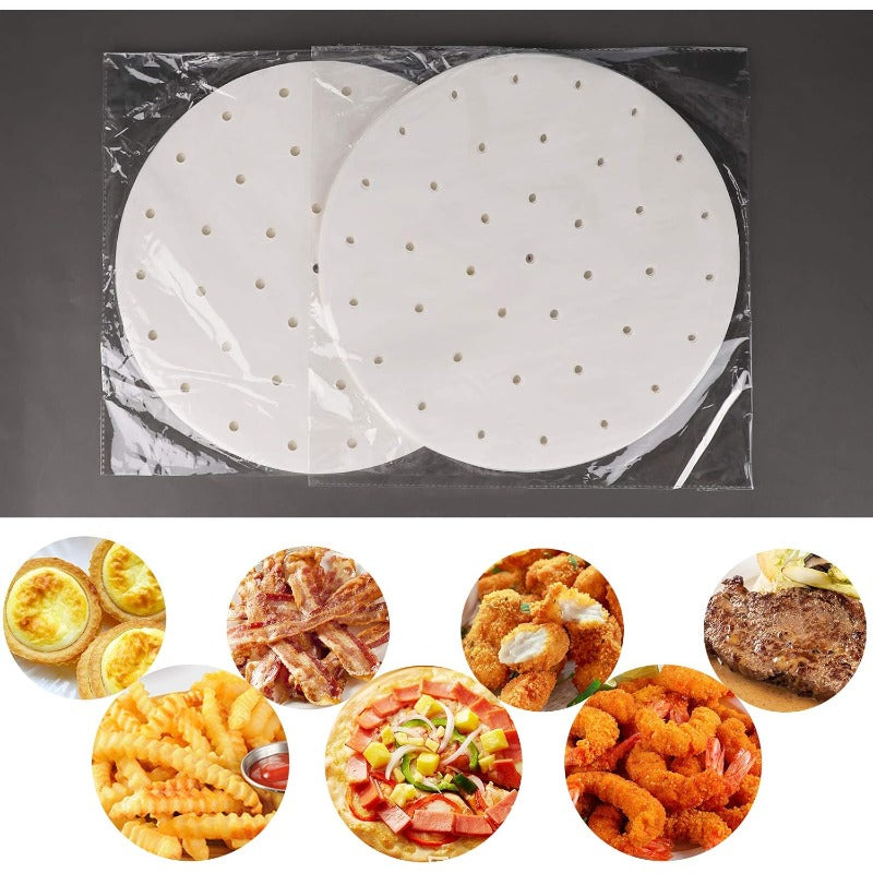 200pcs 11 Inch Disposable White Perforated Parchment Paper Sheets for Air Fryer & Steaming Basket - Non-Stick, Heat-Resistant, Easy Cleanup, Perfect for Baking, Roasting, and Steaming, Air Fryer Accessories, Baking Essentials, Perforated Design,