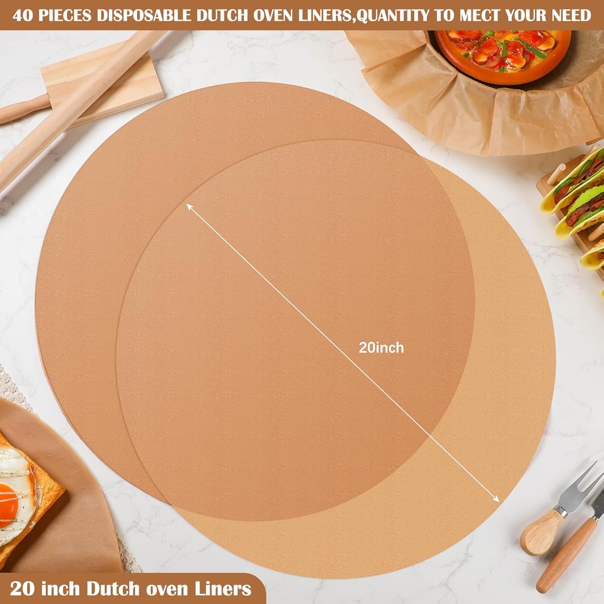 40pcs 20 Inch Round Parchment Paper Liners - Disposable Unbleached Baking Sheets for Cake Pans, Air Fryer, Steamer, BBQ, Pizza, Meats & Vegetables - Non-Stick, Easy Cleanup, Perfect for Parties & Home Baking, Baking Sheets for Oven, Party Essentials,