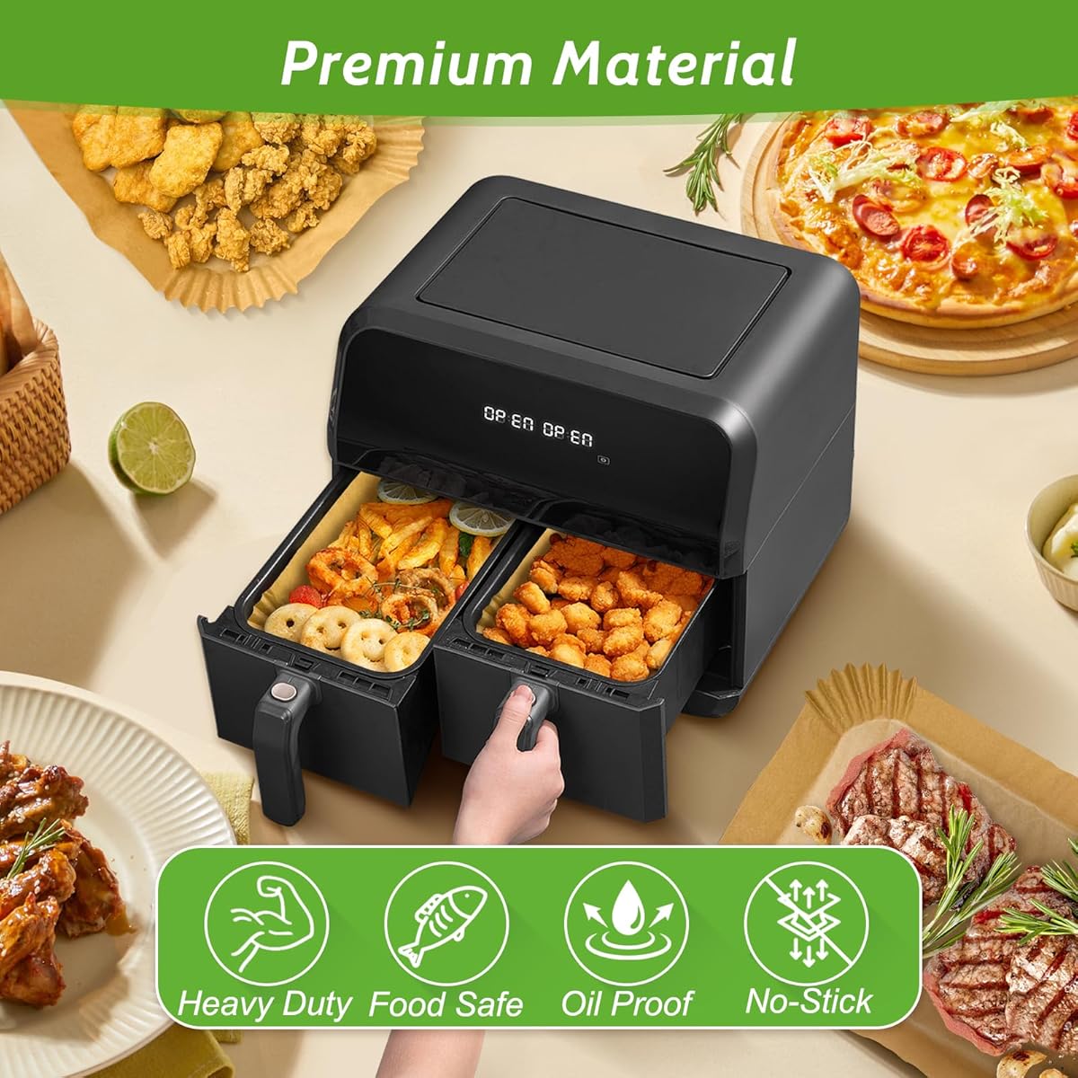 360pcs 8. 7" x 5. 5" Unbleached Heavy Duty Air Fryer Paper Liners Disposable, Non-Stick & Non-Leak Parchment Paper Liners for Airfryer Basket, Deep Fryer Parts & Accessories, Air Fryer Liners Non Stick, Special Paper for Airfryer, Air Fryer Butter Paper,
