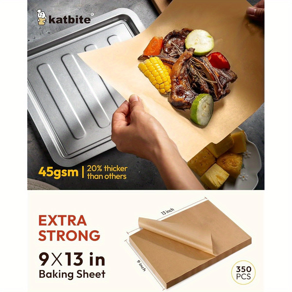 Katbite 350pcs 9x13in Parchment Paper Sheets, Heavy Duty Unbleached Baking Paper, Non- stick & Oil Proof for Oven, Air Fryer, Grilling, Steaming and Cooking Bread