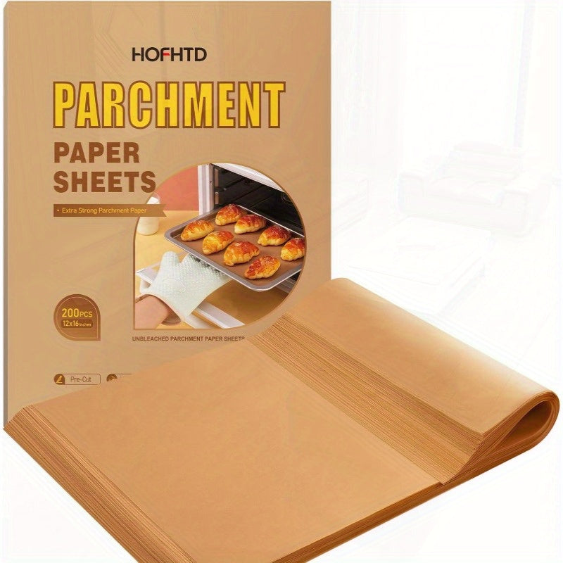 200 Sheets Parchment Paper - Extra Thick 45gsm Non-Stick Precut Baking Liners, Unbleached & Individually Wrapped, 12x16 Inches with Rounded Corners for Air Fryer, Oven, Grill, Steamer - Heavy Duty Disposable for, Pizza, Roasting, Pastries - Cost-Effective