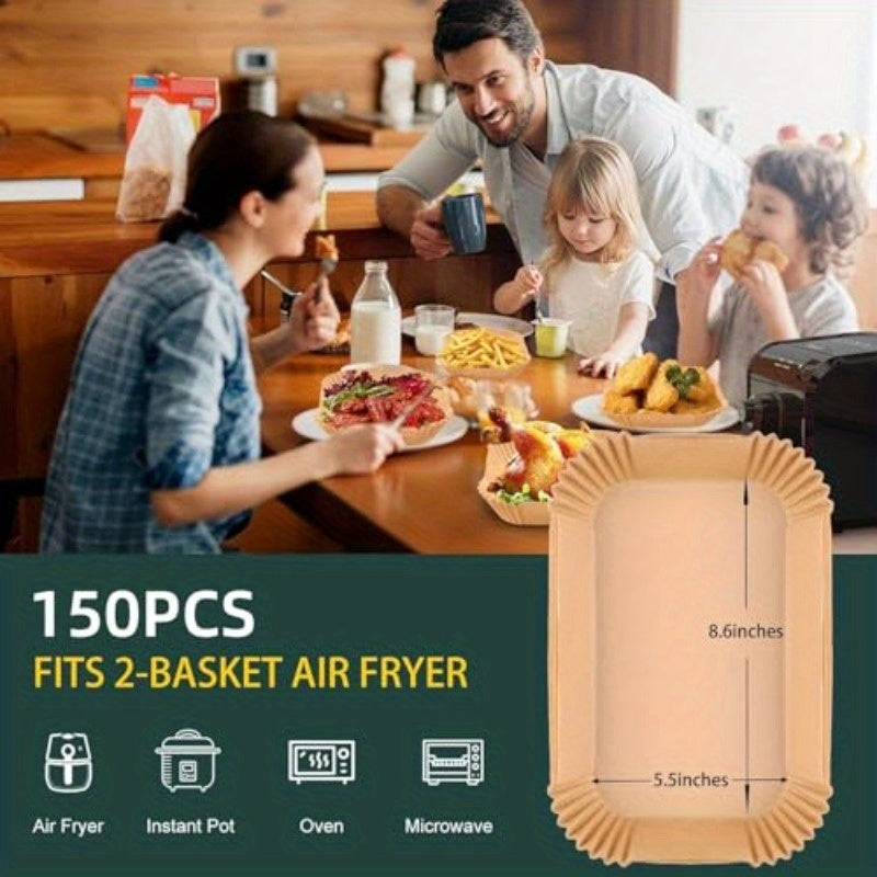 150pcs Ninja Dual Air Fryer Liners - Non-Stick, Oil Proof, Waterproof Parchment Paper Sheets (8.6x5.5 Inches) - Compatible with Ninja Foodi, 2-Basket Air Fryers, Microwave, Oven, BBQ - Cut-to-Fit Design for Easy Cooking, Reduced Cleanup - Ideal for Home,