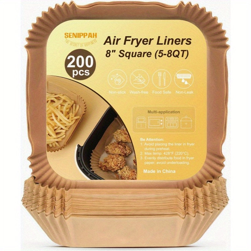 200pcs 8 Air Fryer Liner Square Baking Parchment Paper Airfryer LinersUnbleached Disposable Nonstick NonLeak NonWashing Air Fryer Paper Liner for 58 QT Air Fryer Basket, Air Fryer Liners Disposable, Disposable Air Fryer Liners, Air Fryer Liners Extra