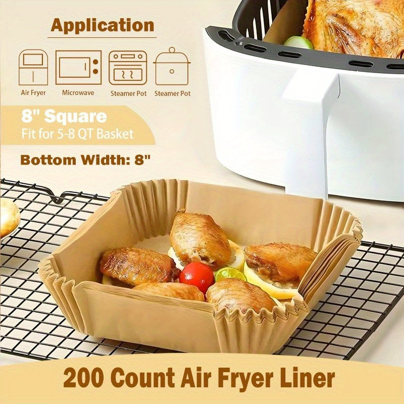 200pcs 8 Air Fryer Liner Square Baking Parchment Paper Airfryer LinersUnbleached Disposable Nonstick NonLeak NonWashing Air Fryer Paper Liner for 58 QT Air Fryer Basket, Air Fryer Liners Disposable, Disposable Air Fryer Liners, Air Fryer Liners Extra