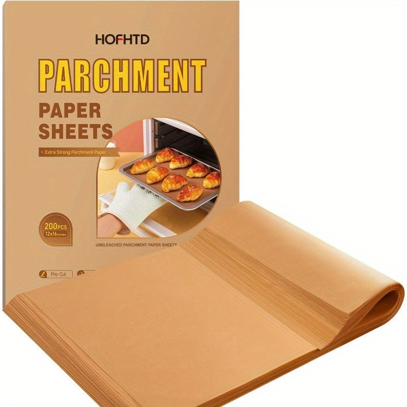 200 Sheets Parchment Paper - Extra Thick 45gsm Non-Stick Precut Baking Liners, Unbleached & Individually Wrapped, 12x16 Inches with Rounded Corners for Air Fryer, Oven, Grill, Steamer - Heavy Duty Disposable for, Pizza, Roasting, Pastries - Cost-Effective