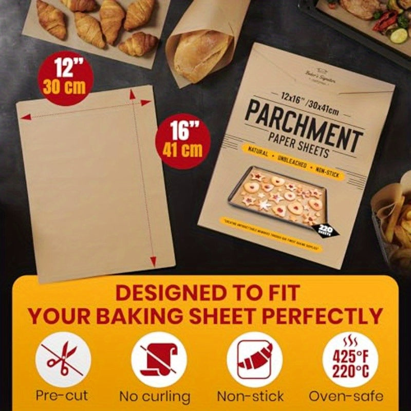 220pcs 12x16 Inch Parchment Paper Baking Sheets - Non-Stick, Unbleached, No Curling or Burning, Non-Toxic, Convenient Packaging for Easy Storage, Perfect for Baking Cookies, Pastries, and More, Baking Essentials | Convenient Packaging | Nonstick Surface,