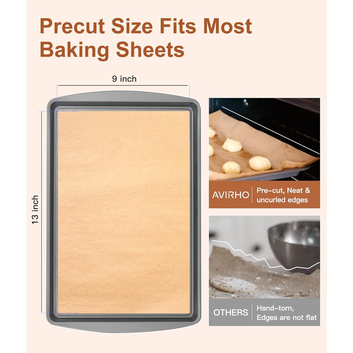300 Count Precut Non-Stick Baking Sheets - Heavy-Duty Parchment Paper Liners, Non-Stick, Oven, Air Fryer, Grill, Steamer Safe - Pre-Cut to Size for Easy Use - Ideal for Cookies, Cupcakes, Pizza, Pastries, Bread - Kitchen & Restaurant Use - Compatible with
