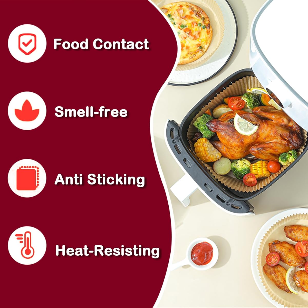 225pcs Air Fryer Parchment Paper Liners Non-Stick & Oil-Resistant, 8 Inch Round Disposable Baking Sheets with Silicone Coating for Ninja AF101/AF150AMZ XL/Max XL & 4-8QT Air Fryers, Microwave, Oven, BBQ - Easy Cleanup, Healthy Cooking, Value Pack,