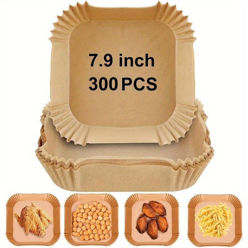 300pcs Extra Large 7.9x7.9 Inch Non-Stick Air Fryer Baking Paper Liners - Heavy Duty Parchment Sheets with Rounded Corners, Compatible with Instant Pot, Oven, Microwave, Toaster Oven, for Easy Cleanup - Individually Wrapped for Freshness - Ideal for Meal