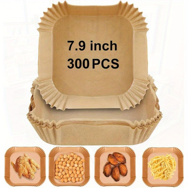 300pcs Extra Large 7.9x7.9 Inch Non-Stick Air Fryer Baking Paper Liners - Heavy Duty Parchment Sheets with Rounded Corners, Compatible with Instant Pot, Oven, Microwave, Toaster Oven, for Easy Cleanup - Individually Wrapped for Freshness - Ideal for Meal