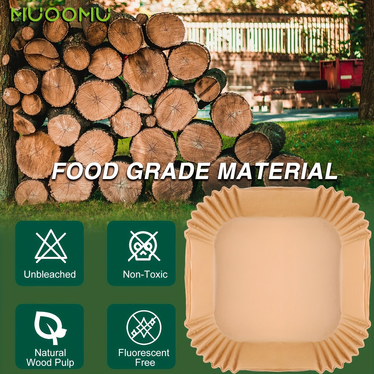 MUOOMU 50/100/150/200pcs Square Air Fryer Paper Disposable Baking Paper Household Kitchen Supplies,5.00mm Thickened, Water-Resistant, Perforated Parchment Liners for Healthy Cooking, Baking, and Frying