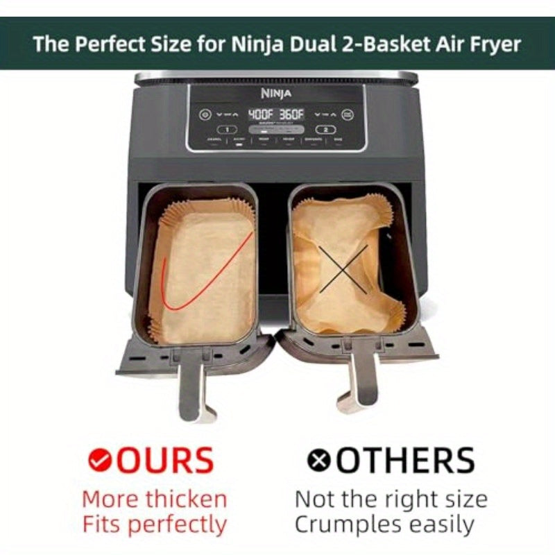 150pcs Ninja Dual Air Fryer Liners - Non-Stick, Oil Proof, Waterproof Parchment Paper Sheets (8.6x5.5 Inches) - Compatible with Ninja Foodi, 2-Basket Air Fryers, Microwave, Oven, BBQ - Cut-to-Fit Design for Easy Cooking, Reduced Cleanup - Ideal for Home,