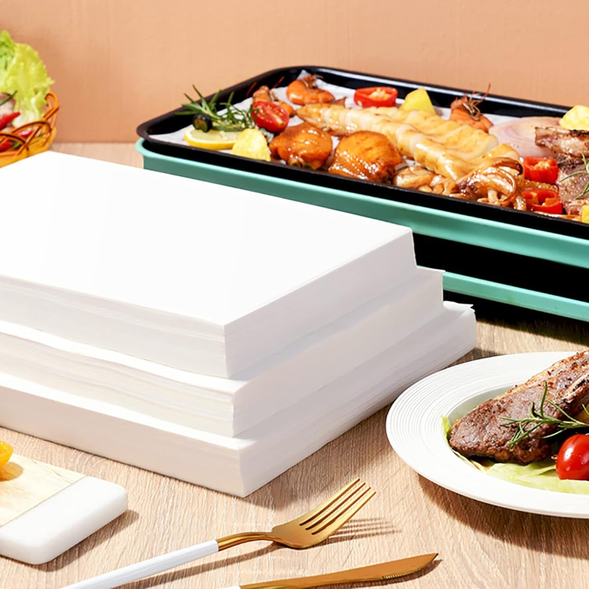 500 Sheets Parchment Paper Baking Liners - Nonstick Pre-Cut 12x8 Inch Heat-Resistant Baking Sheets with Rounded Edges, Even Heat Distribution for, Bread, Pizza, Meat - Oven Safe, Easy Cleanup, Alternative to Grease & Oil (Commercial & Home Kitchen Use)