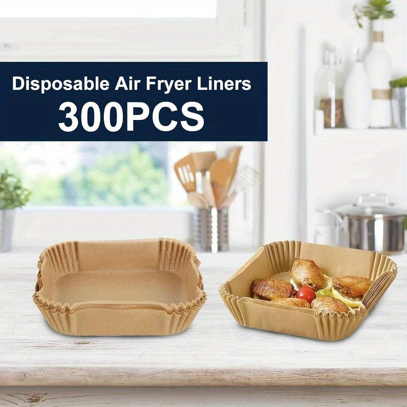 300pcs Extra Large 7.9x7.9 Inch Non-Stick Air Fryer Baking Paper Liners - Heavy Duty Parchment Sheets with Rounded Corners, Compatible with Instant Pot, Oven, Microwave, Toaster Oven, for Easy Cleanup - Individually Wrapped for Freshness - Ideal for Meal