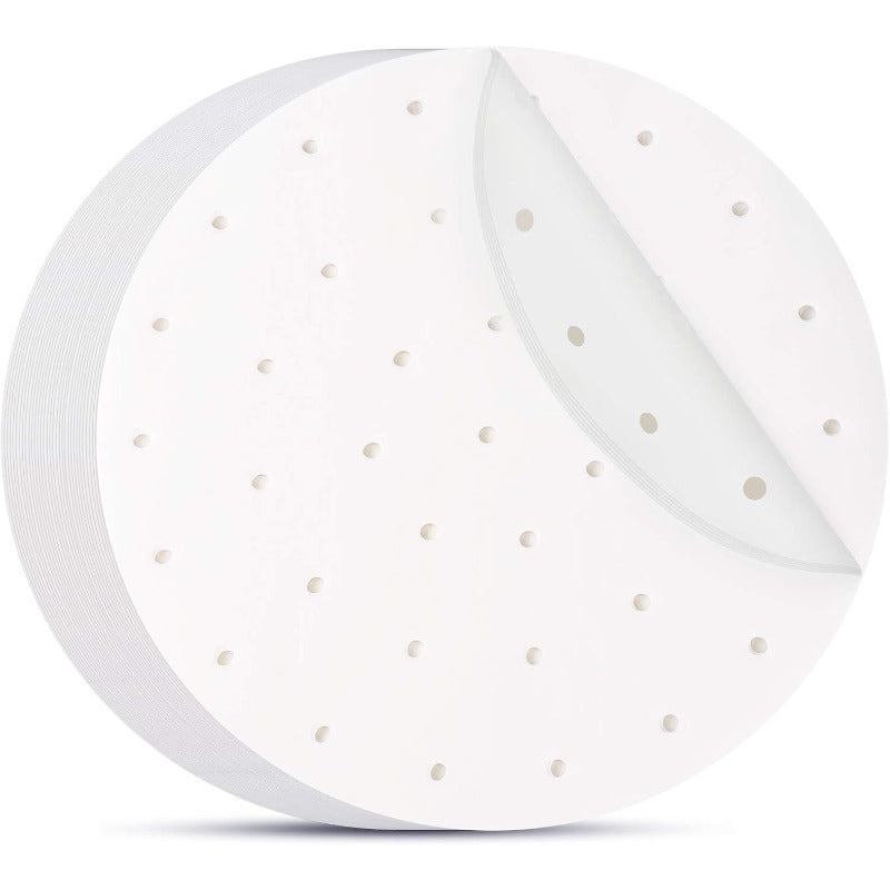 200pcs 11 Inch Disposable White Perforated Parchment Paper Sheets for Air Fryer & Steaming Basket - Non-Stick, Heat-Resistant, Easy Cleanup, Perfect for Baking, Roasting, and Steaming, Air Fryer Accessories, Baking Essentials, Perforated Design,