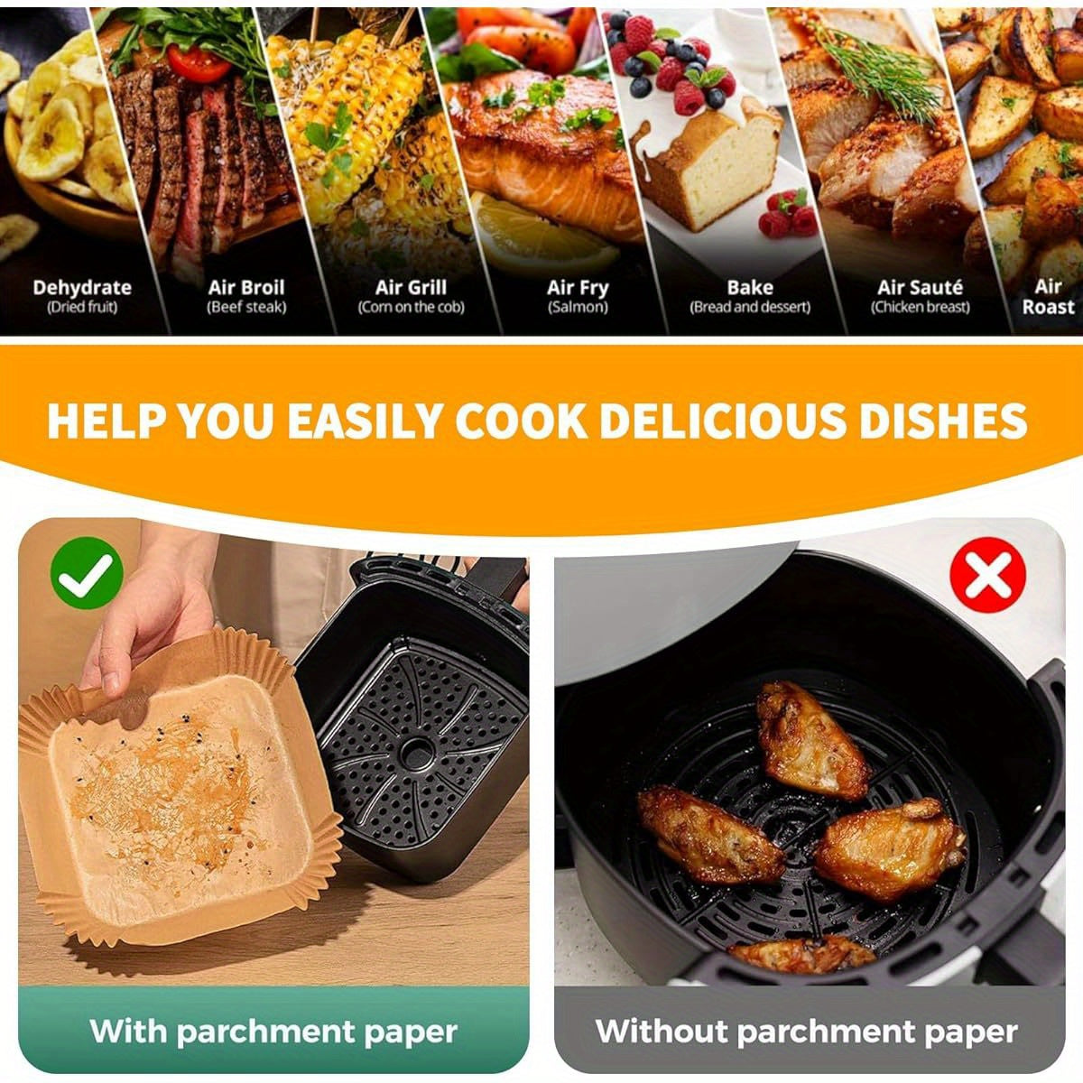 ReLuien 200pcs Air Fryer Liners, 8. 7" Square Parchment Disposable Paper Liner for Air Fryer, Baking, Roasting and Microwave, Non- Stick liner Accessories, Air Fryer Liners Non Stick, Special Paper for Airfryer, Air Fryer Butter Paper, Microwave Safe