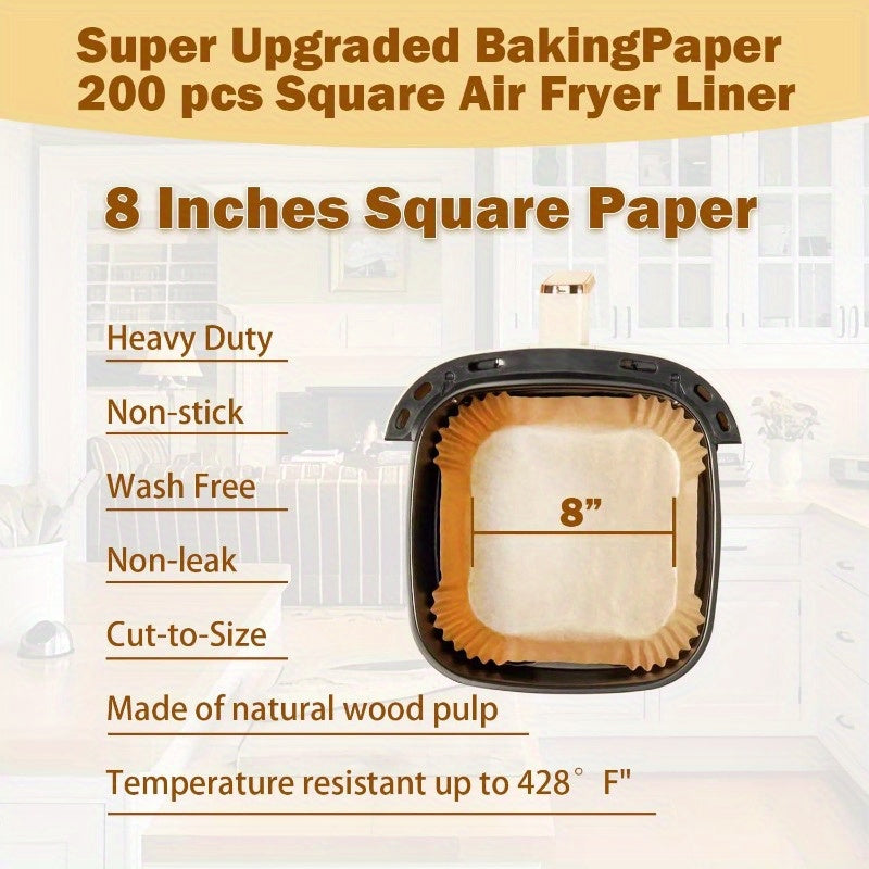 200pcs 8 Air Fryer Liner Square Baking Parchment Paper Airfryer LinersUnbleached Disposable Nonstick NonLeak NonWashing Air Fryer Paper Liner for 58 QT Air Fryer Basket, Air Fryer Liners Disposable, Disposable Air Fryer Liners, Air Fryer Liners Extra