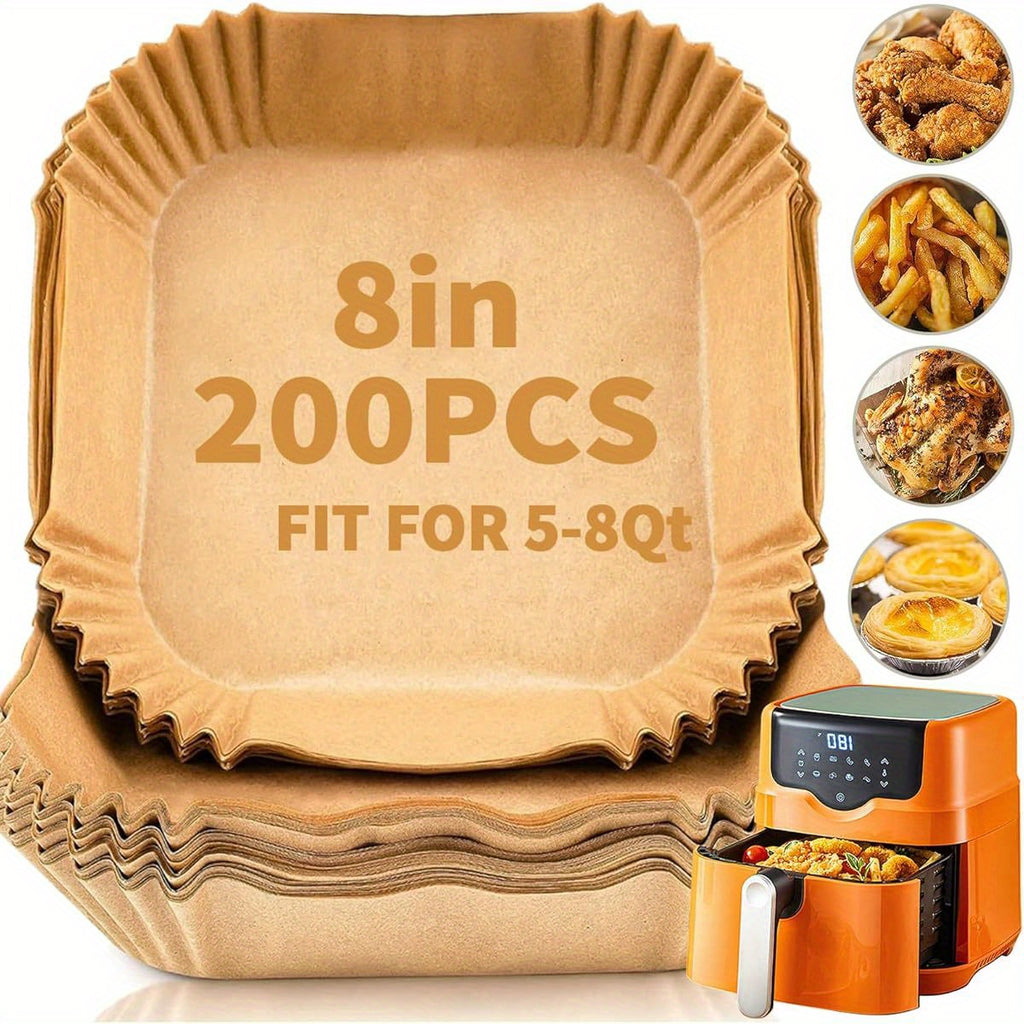 ReLuien 200pcs Air Fryer Liners, 8. 7" Square Parchment Disposable Paper Liner for Air Fryer, Baking, Roasting and Microwave, Non- Stick liner Accessories, Air Fryer Liners Non Stick, Special Paper for Airfryer, Air Fryer Butter Paper, Microwave Safe