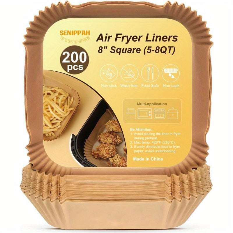 200pcs 8 Air Fryer Liner Square Baking Parchment Paper Airfryer LinersUnbleached Disposable Nonstick NonLeak NonWashing Air Fryer Paper Liner for 58 QT Air Fryer Basket, Air Fryer Liners Disposable, Disposable Air Fryer Liners, Air Fryer Liners Extra