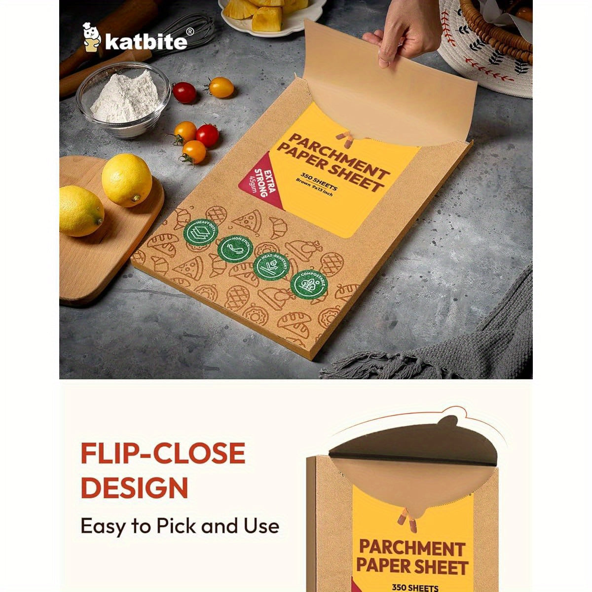 Katbite 350pcs 9x13in Parchment Paper Sheets, Heavy Duty Unbleached Baking Paper, Non- stick & Oil Proof for Oven, Air Fryer, Grilling, Steaming and Cooking Bread