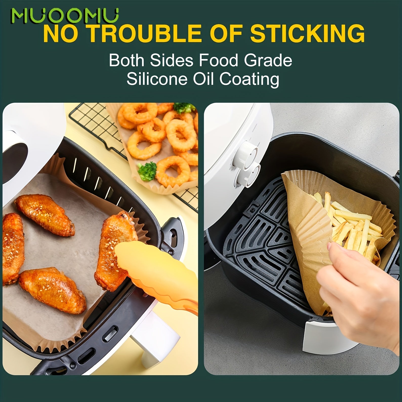 MUOOMU 50/100/150/200pcs Square Air Fryer Paper Disposable Baking Paper Household Kitchen Supplies,5.00mm Thickened, Water-Resistant, Perforated Parchment Liners for Healthy Cooking, Baking, and Frying